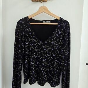 Vintage Black and Purple Floral Women's Top